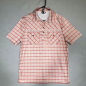 QED Mens Western Double Pocket Performance Polo Red And Blue Striped Size Medium